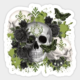 ABSINTHE DREAMS VINTAGE GOTHIC SKULL WITH BLACK ROSES Sticker